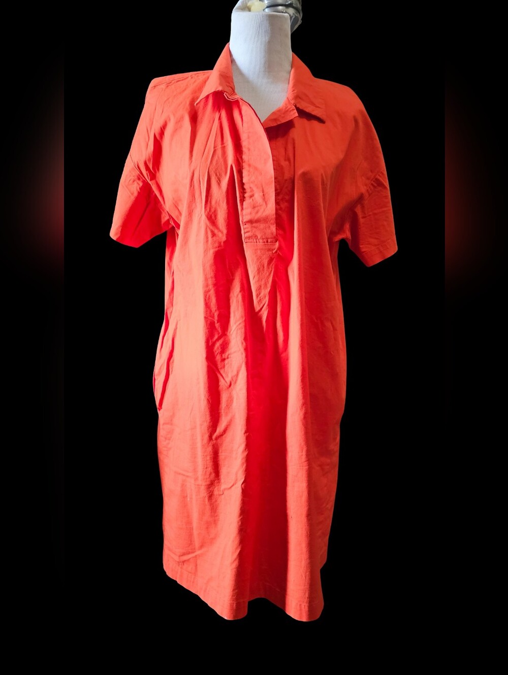 Eileen Fisher Bright Orange Collared Shirt Dress With Pockets Size Large